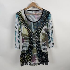 Elysee 26 Tunic Medium Art to Wear Floral Multicolor Boho Abstract 3/4 Sleeve